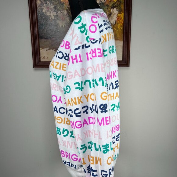 Wound Up Sweatshirt Top Women's Small Multicolor Multilingual Thank You Graphic - Picture 3 of 13